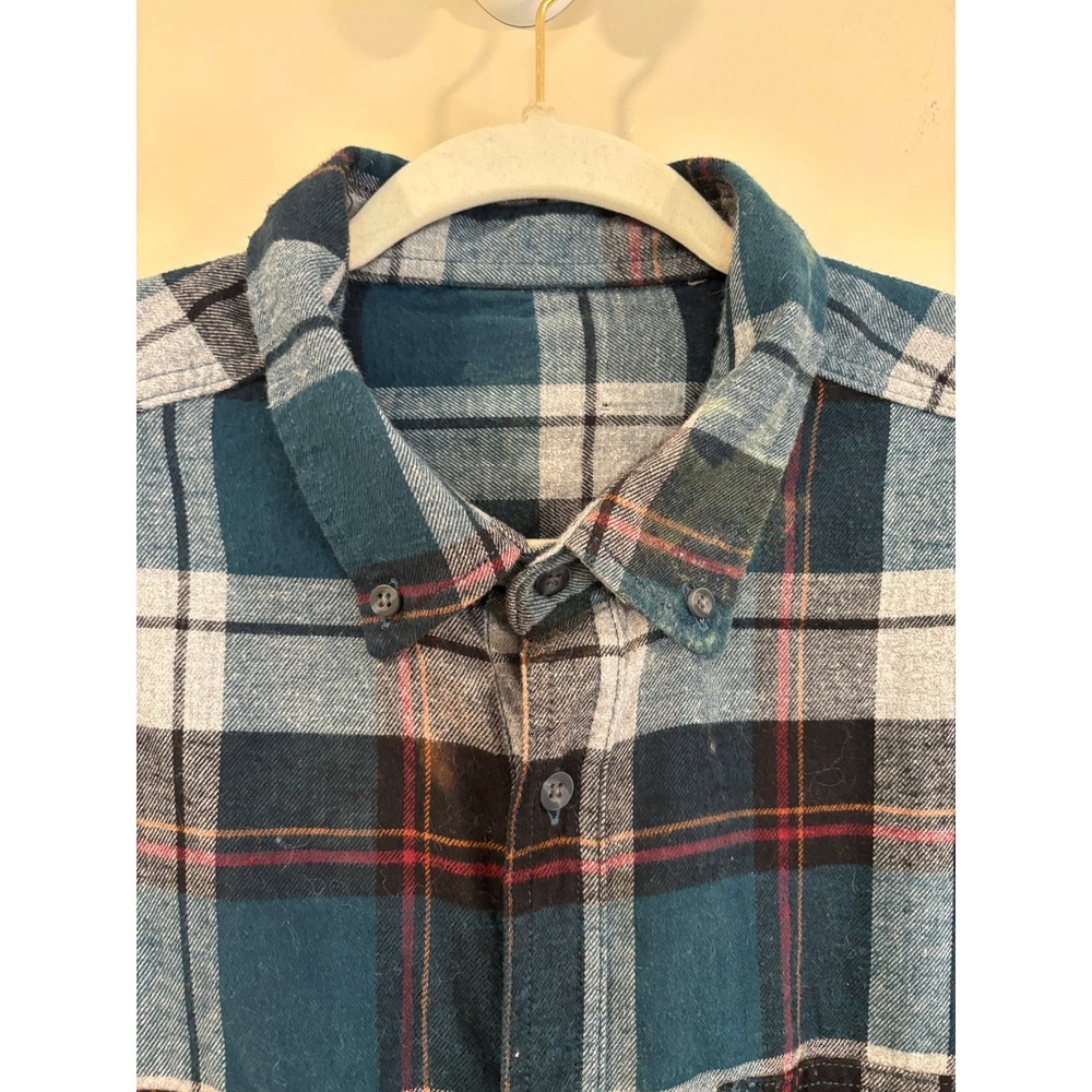 Flannel Shirt George Teal Plaid Custom Bleached Dip Dye Grunge Distressed - Picture 5 of 6